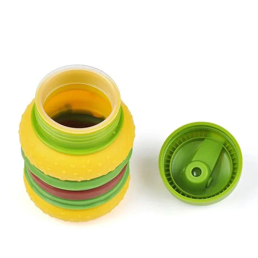 9057 Silicone Burger Shape Water Bottle BPA-Free 600 ML Water Bottle for School, Travel ,Trekking, Picnic (Random Design)