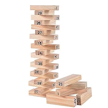 20672 Wooden Stacking Tower Numbers 54 Pieces Building Blocks Game Board for 2 + Years Old Kids & Adult