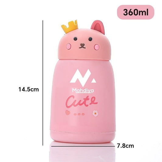 11241 Cute Teddy Glass Bottle – 360ml Leak-Proof Kids Water Bottle with Safety Outer Plastic Cover