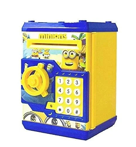 4108 Toys Battery Operated Mini ATM Safe Kids Piggy Saving ATM Bank with Electronic Lock Coin Bank Cash Deposit ATM Cartoon for Kids (Random Print)