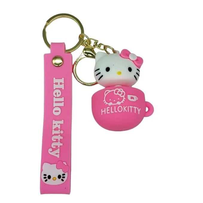 20015 Cute Hello Kitty Inside OF Cup Lanyard Rubber Multicolour Keychain {Random Color}