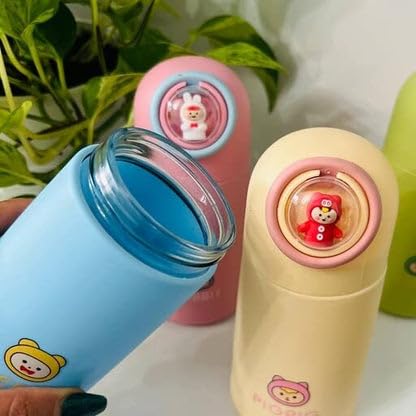 20721 Glass Water Bottle - 350ML Leak proof, Superior mini print glass water bottle (Random Design)