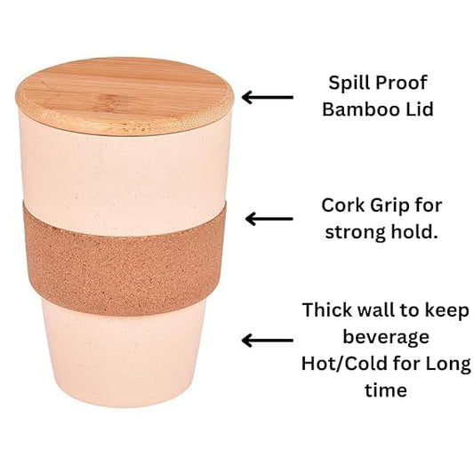 20868 Eco-Friendly Mug, Spill-Proof, Made of Wheat Fiber with Bamboo Lid for Coffee, Tea, Shakes and Cold Drinks (450 ML)