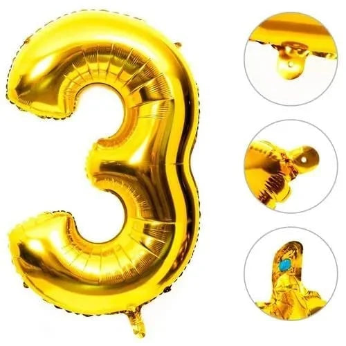 9041 (10 pcs ) Number 3 Foil Gold Foil Balloon