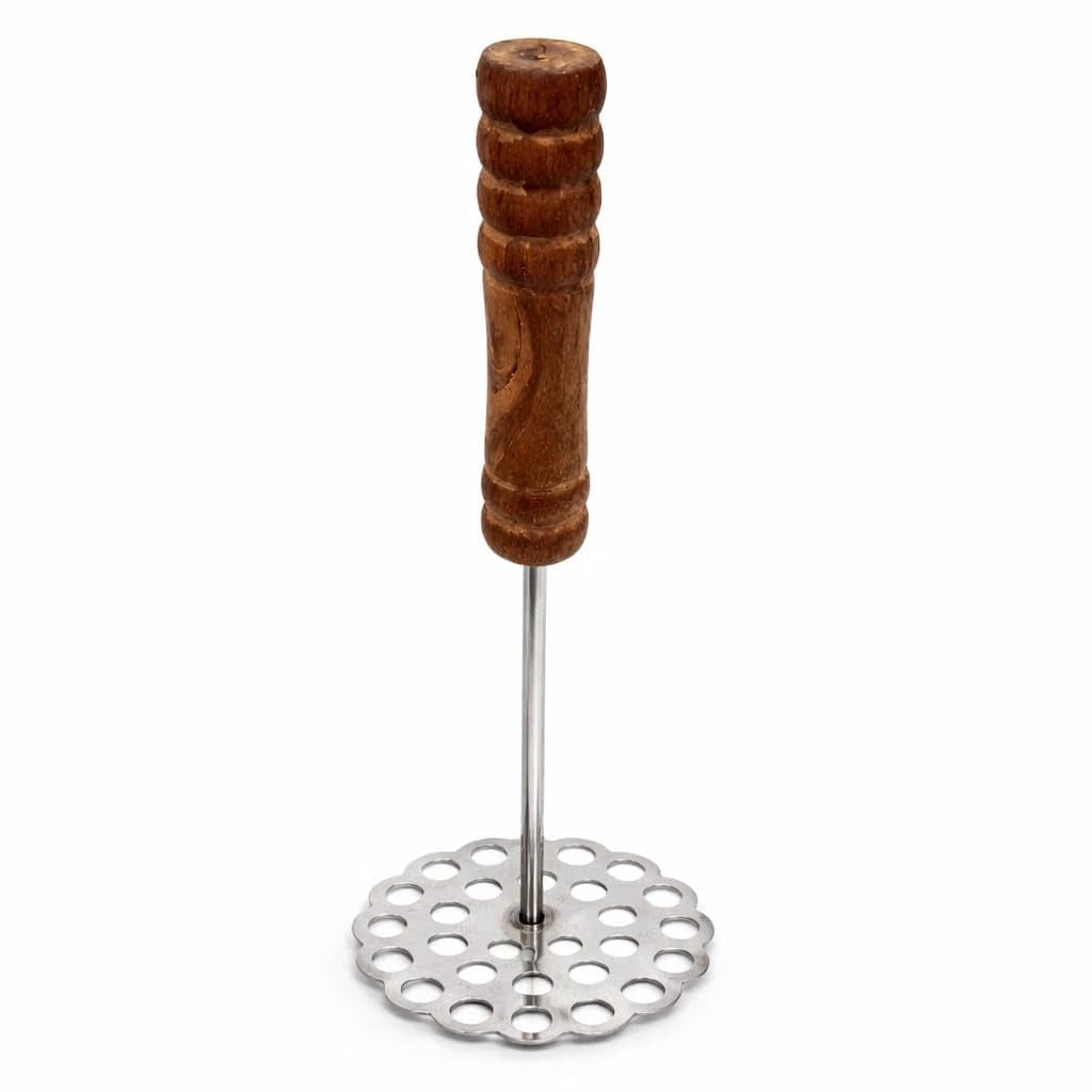 21247 Stainless Steel Press Floral Flower Shape Potato Masher | Wooden Handle Potato Masher, Stainless Steel, Kitchen Tool, Manual Masher