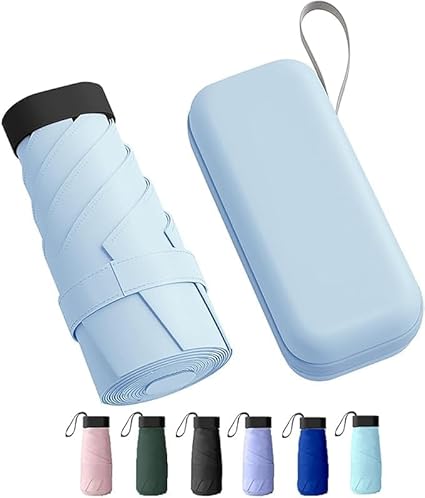 20760 Travel Mini Folding Compact Umbrella with Case, Manual Open 6 Ribs Lightweight Portable, Small Sun & Rain Pocket Umbrella for Girls and Women {Random Color}