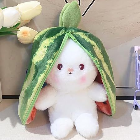 20339 Reversible Rabbit Soft Plush Toy for Baby Girls – Green Watermelon Bunny Teddy with Zipper | Cute Stuffed Plushie Birthday Gift Décor for Toddlers & Kids