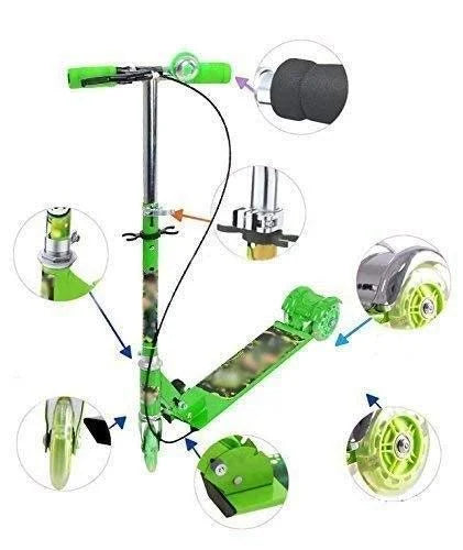 20066 Kids 3 Wheel Foldable Scooter Cycle with Height Adjustment & Led Light on Wheel(Break and Bell) for Boys and Girls (Multi Color)