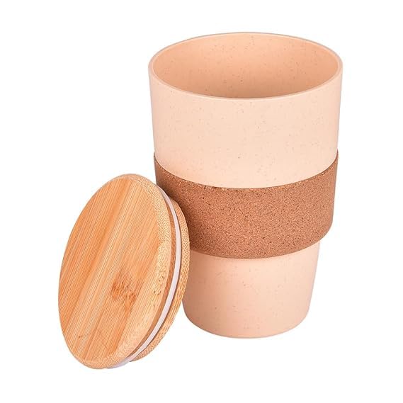 20868 Eco-Friendly Mug, Spill-Proof, Made of Wheat Fiber with Bamboo Lid for Coffee, Tea, Shakes and Cold Drinks (450 ML)