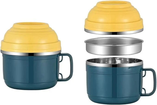 GBR-135 Double Layer Stainless Steel Noodle & Soup Bowl with lid and Handle, Tableware Infant Pasta, Soup, Rice, Food Storage Container for Kitchen