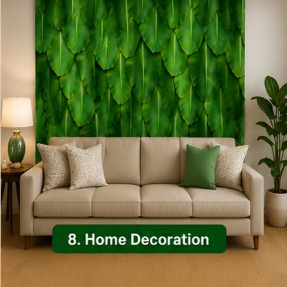 PJD-398  Green Banana Leaf Printed Backdrop Cloth, Polyester, 8Ft x 8Ft, for Satyanarayan Pooja, Ganesh Chaturthi, South Indian Festival Decoration, Washable and Reusable