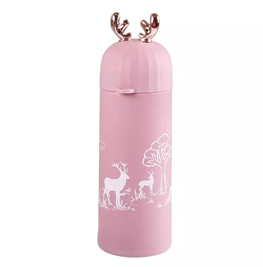 20356 Deer Shape Glass Water Bottle/Double-Layer Insulation Cup for Kids & Adults/Thermos Flask Hot & Cold Water Bottle (380 ML) Multicolor