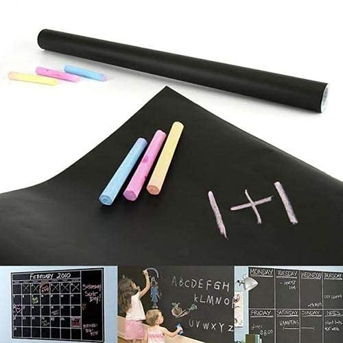 21182 Black Board Vinyl (45x200cm) Wall Sticker Removable Decal Chalkboard with 5 Chalks for Home School Office College Room Kitchen Kids