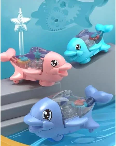 1861-66C Electric Gear Dolphin Toy with Flashing Lights and Music, 360 Degree Rotating Transparent Dolphin Toy, Light and Sound Toys for Children (Multicolour)