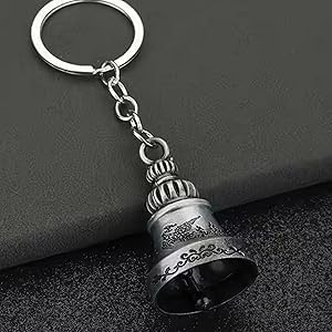 21164 Guardian Bell Keychain for Bike & Car | Tibetan Texture Bell Keychain with Evil Eye & Silver Hook | Good Luck Charm