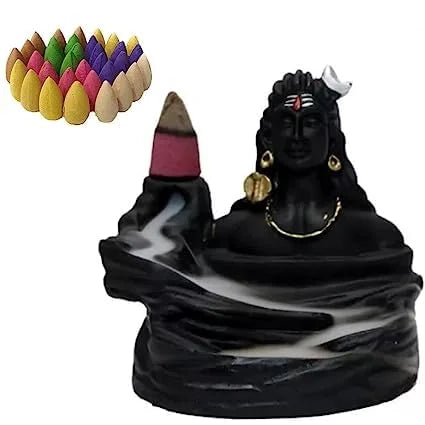 10012 Lord Shiva Adiyogi Shiva Backflow Smoke Fountain Incense Holder Burner with 8