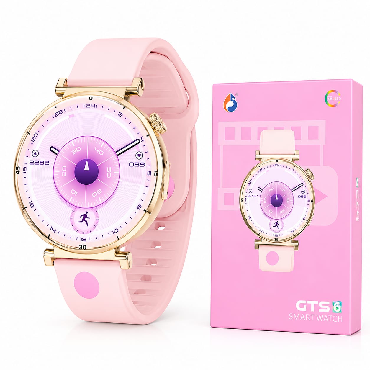 21047  GTS 6 Stylish Smart Watch For both boys and girls  with Soft Silicone Strap – Elegant Round Dial (Random colour)