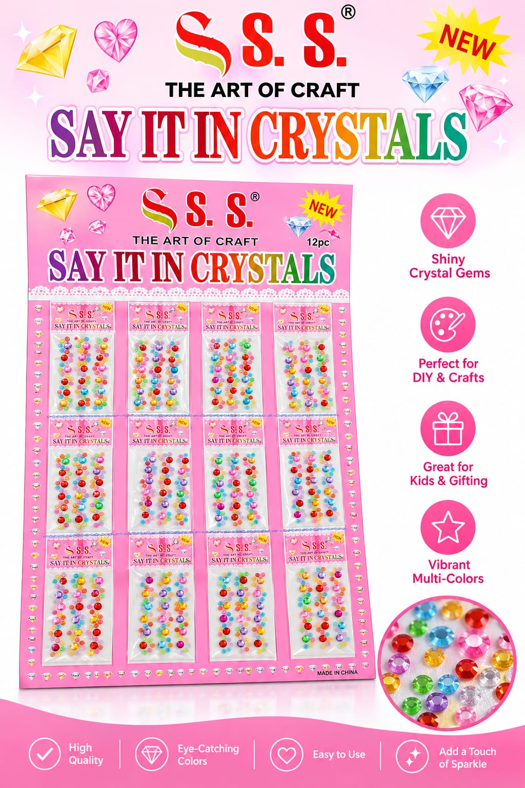 21059 (pack of 12) Colorful Crystal Gems for DIY Crafts  Gifts for kids
