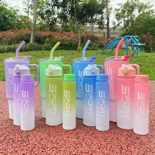 20007 3 Pcs Tumblers Bottle Water Bottles Set – Portable, Large Gradient Color Sports Tumblers for Outdoor Fitness {Random Color}