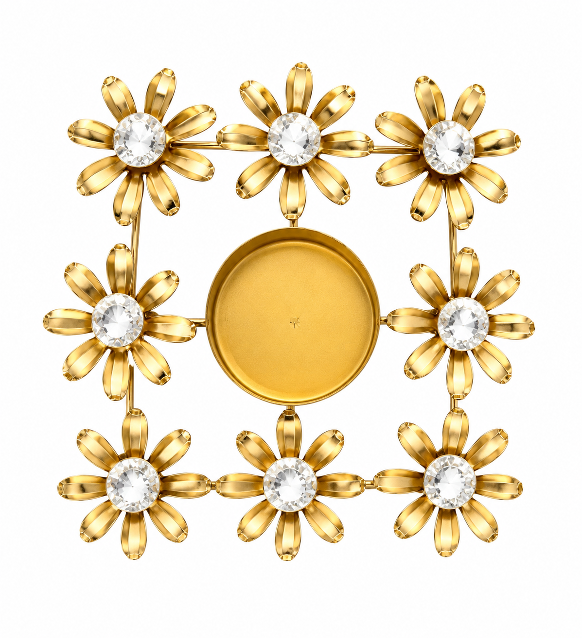20916 Golden Crystal Flower Metal Tealight Candle Holder | Decorative Table Centrepiece for Home, Diwali & Wedding Décor
