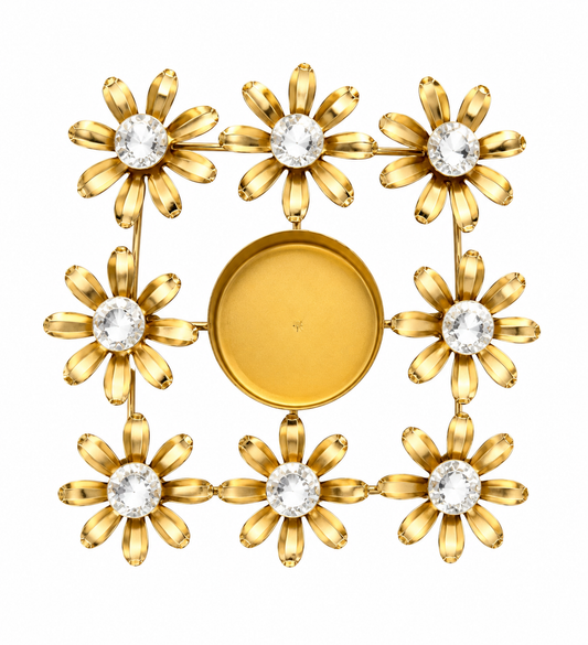 20916 Golden Crystal Flower Metal Tealight Candle Holder | Decorative Table Centrepiece for Home, Diwali & Wedding Décor