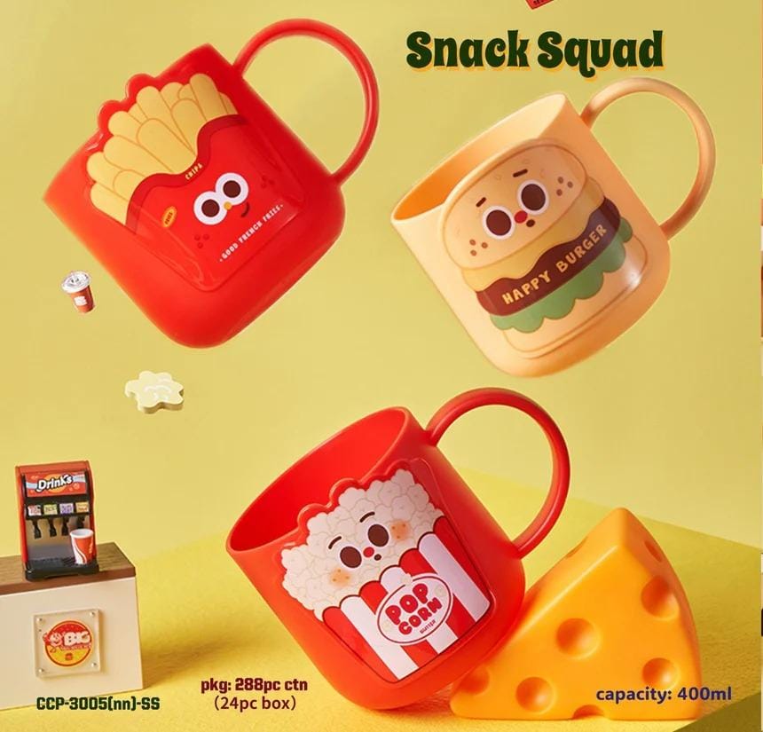 3005  {400ML} Cartoon Plastic Microwave Safe Water Drinking Cup Milk Mug Tea Cup with Handle for Children Fancy Cups and Mugs {Random Design}