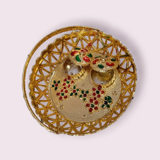 11357 Haldi Kumkum Golden Basket Holder | All in one Gift for Women, Weddings, Pooja Functions