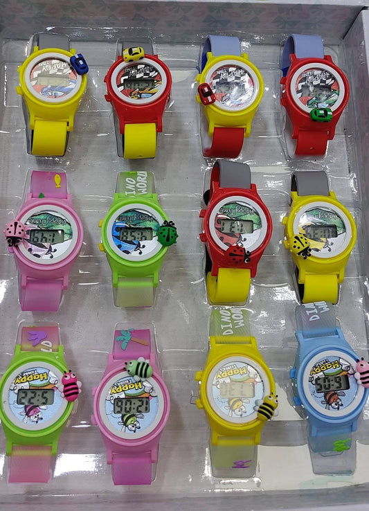 21028 (Pack of 12) Kids Cartoon Digital Watch – Colorful Character Design