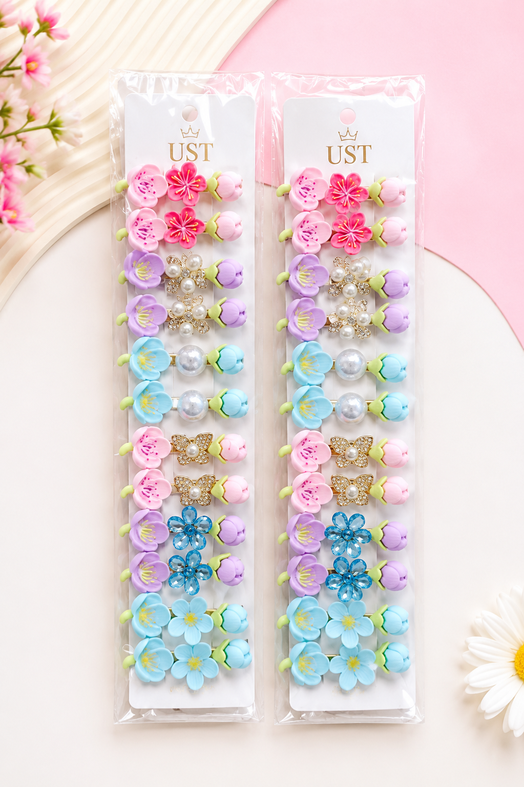 20897 {12 Pair} Fashion Floral Hair Clip Collection for Girls – Cute Accessories Set