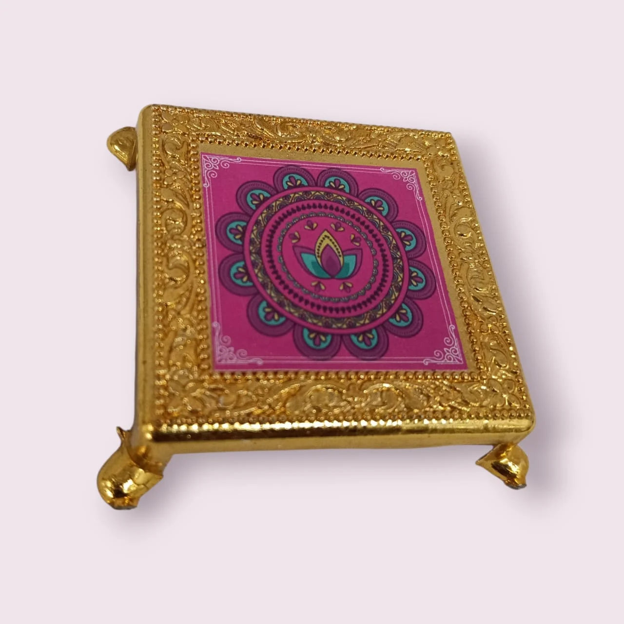 11352 Floral Designs Small Plastic chowki Pooja Decoration Best Gift for Diwali, Festivals {Random Design}