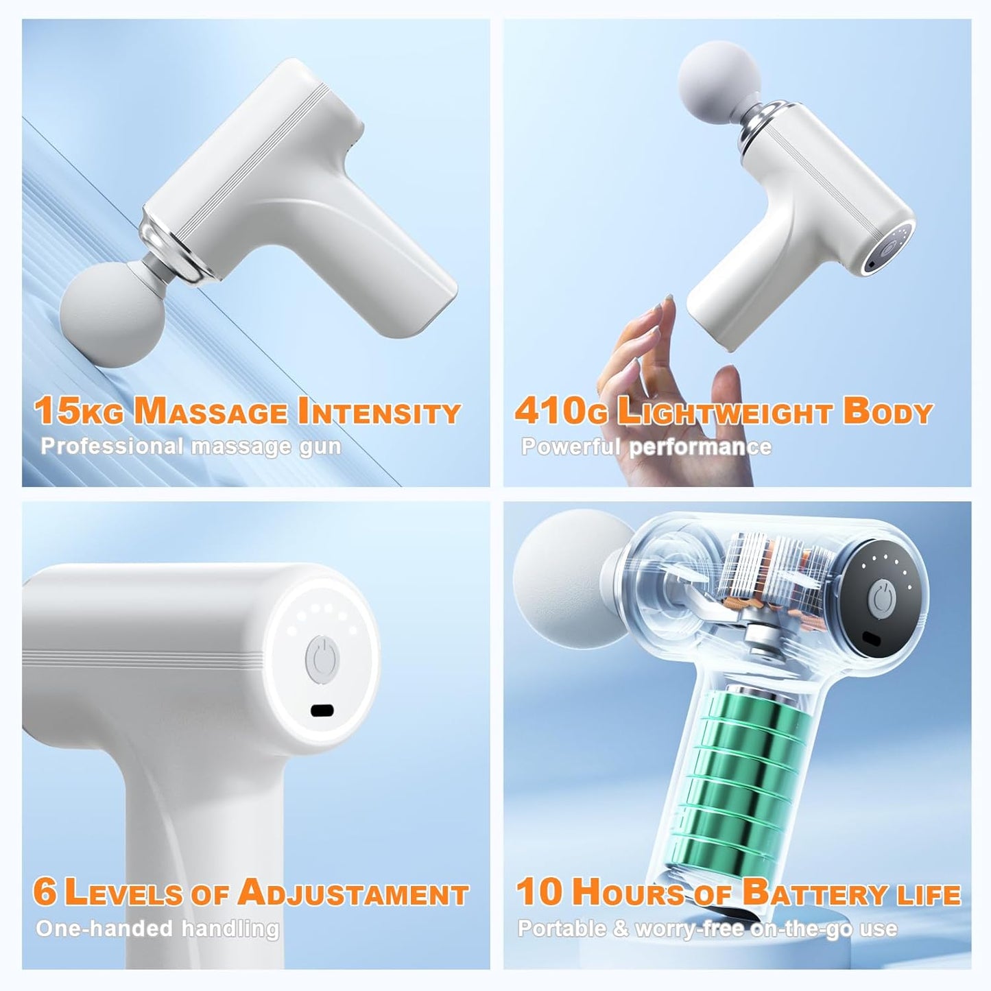 MG-203 Massage Gun, Portable Muscle Massage Gun with 6 Speeds, Percussion Massager with 4 Heads, Mini Massage Gun for Body, Back, Neck, Shoulder