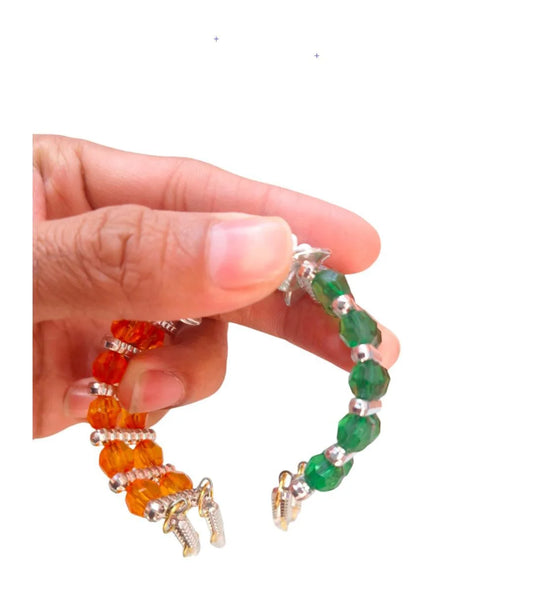 10238 Crystal Metal Stratchable Tiranga Tricolor Bracelet Adjustable