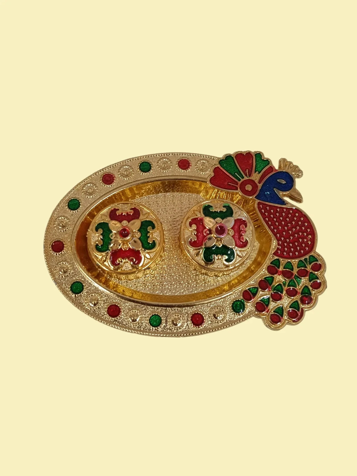 11354 Peacock Oval Tikka Thali | Exquisite Handcrafted Plate for Rituals & Festivities |