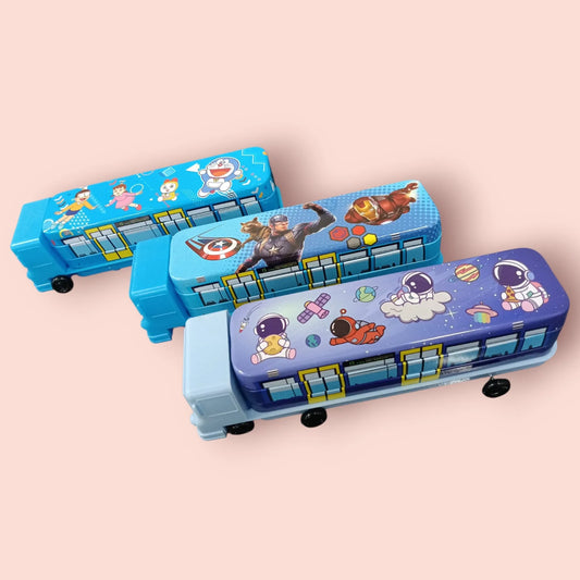QZ-6151 Bus Pencil Box Blue School Bus Pencil Case for Kids, Pencil Box