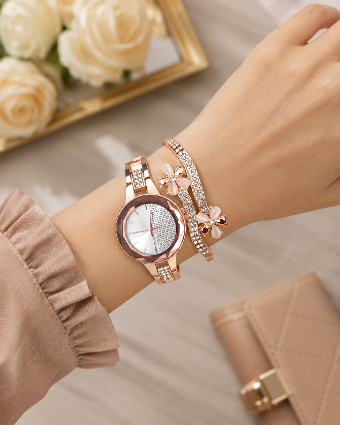 20656  Stylish Watch And Bracelet  For Girl beautiful Gift for Women {Random Design}