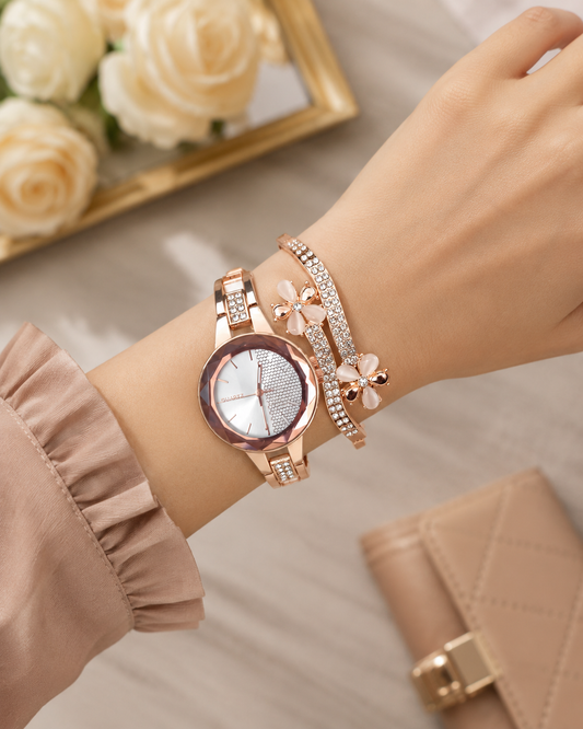 20656  Stylish Watch And Bracelet  For Girl beautiful Gift for Women {Random Design}