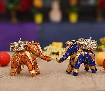 6073 (12pcs) Handicraft Chunari Elephant Candle Holders in Rajasthni