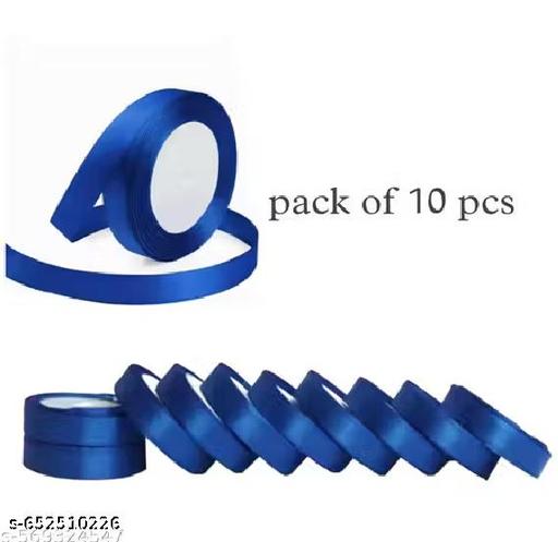 20499 { Pack of 10 } Pcs 1/2 Inch Dark Blue Satin Ribbon 10 Mtr Each Decoration, Gift Wrapping, Multi-Purpose Use
