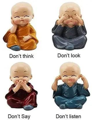 11301 Buddha Monk Set Statue Home Decor Figurines, Set of 4 Pieces, Assorted Colours