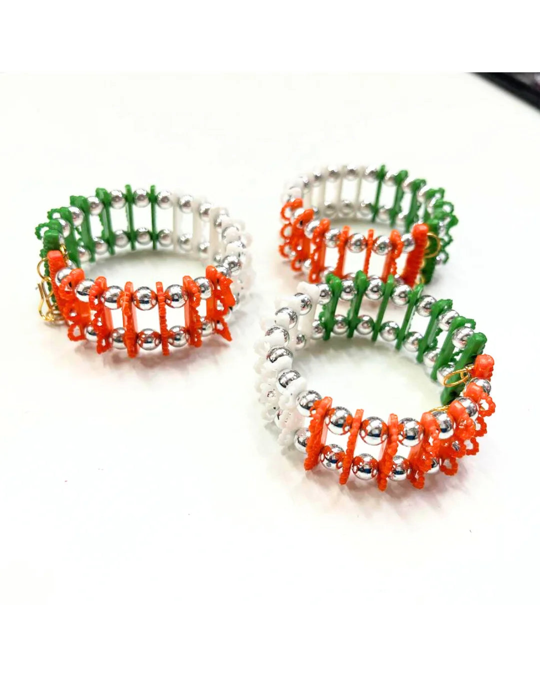 10238 Crystal Metal Stratchable Tiranga Tricolor Bracelet Adjustable