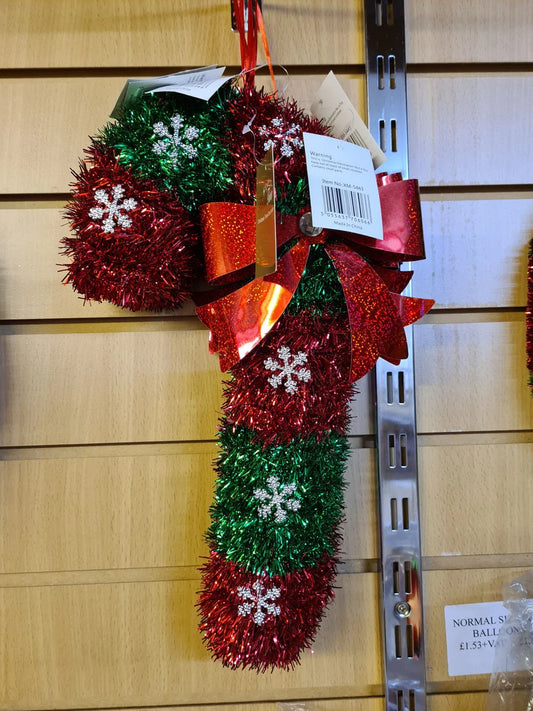 10040 Shiny Tinsel Candy Cane Green and Red Wall Stair Hanging Decor