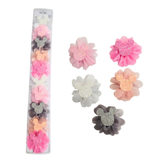 20617 {Pack of 10} Baby Girl Hair Clips Soft Flower Bow Strechable Hair clip Suitable For Newborns, Infants, Toddlers and Kids