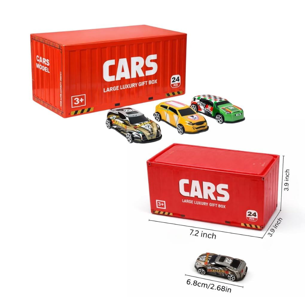 523-242  {24 PCS} Toy Cars Set for Kids | Die Cast Metal Mini Racing Cars with Storage Container Box | Pull Back Toy Vehicles for Boys & Girls