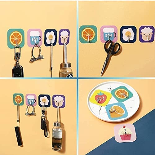 10533 Hook Design 12 PCS Cute Sticky/Adhesive Hooks, Water Proof, Decorative Wall Hook with Cartoon Designs, Hanger for Office, Home, Bedroom, Bathroom, or Kitchen