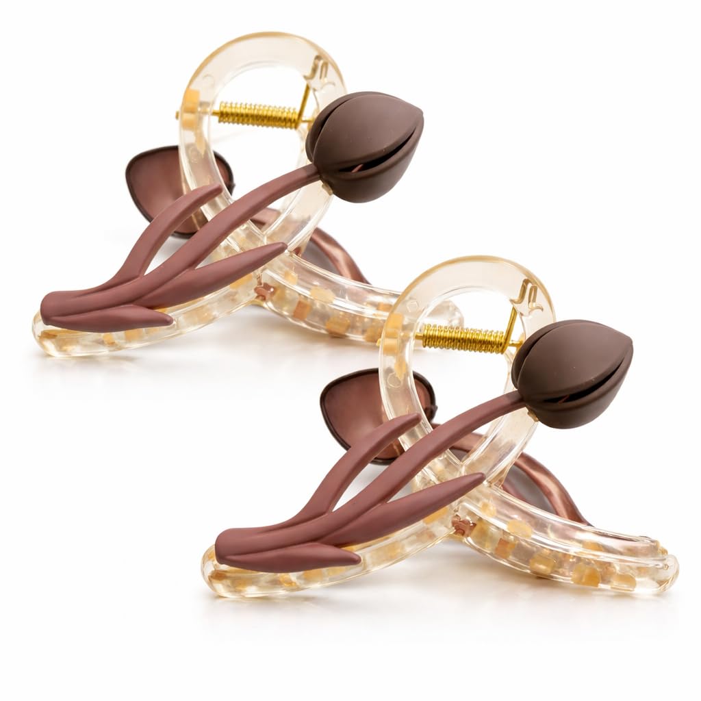 20962 {pack of 12} Floral Hair Claw Clip for Women, Transparent Acrylic Clutcher with Strong Grip, Matte Tulip Design