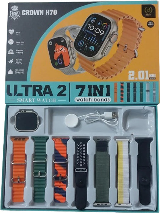 20629 Smart Watch, 7 in 1 Watch Bands, 2.01" Display, ECG, Wireless Charging, Sports Mode, Weather Forecast, Face Dial