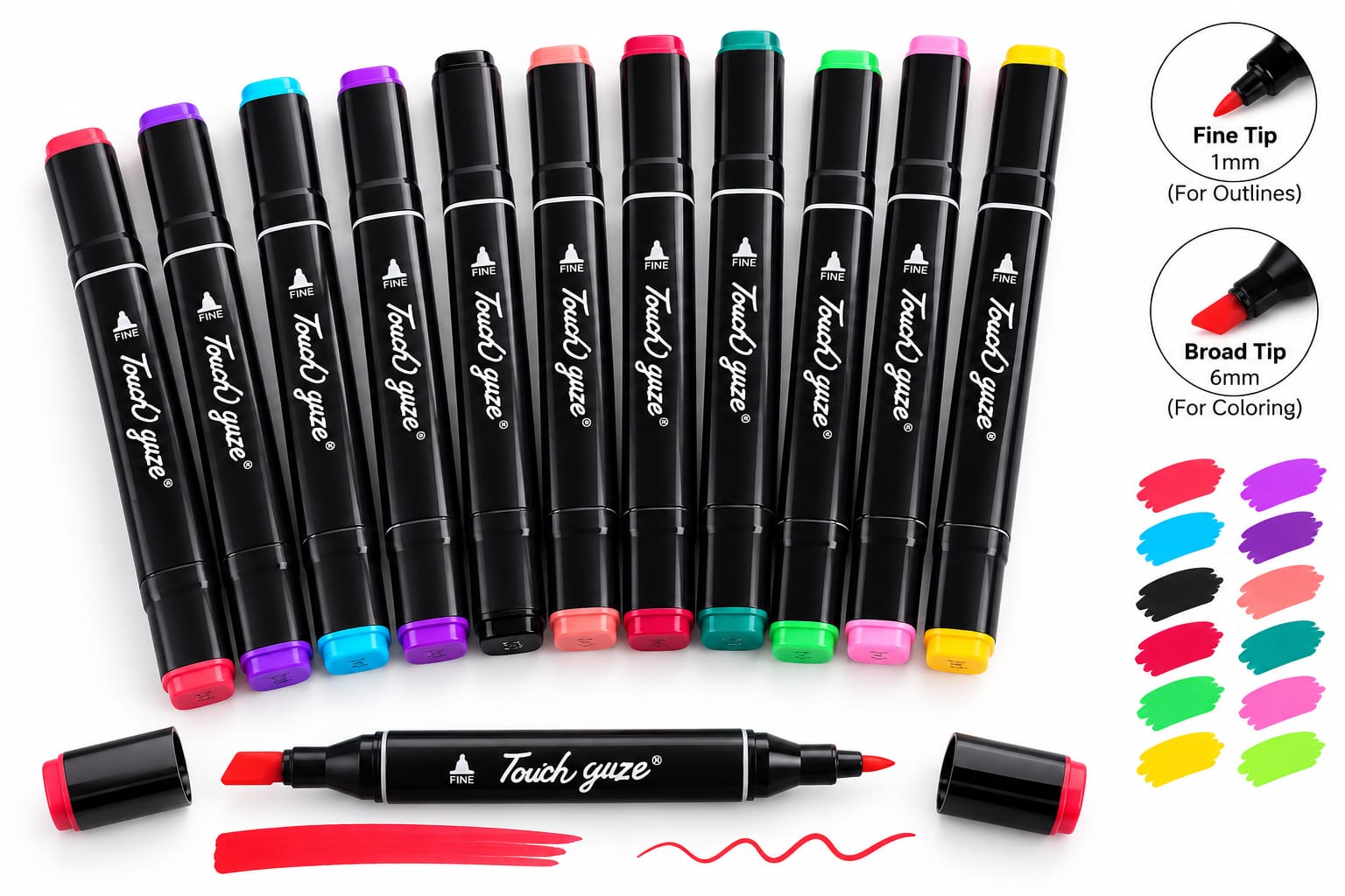 50952 (12 Colors) Dual Tip Colorful Art Markers Sketch Pens  With Carrying Case For Painting