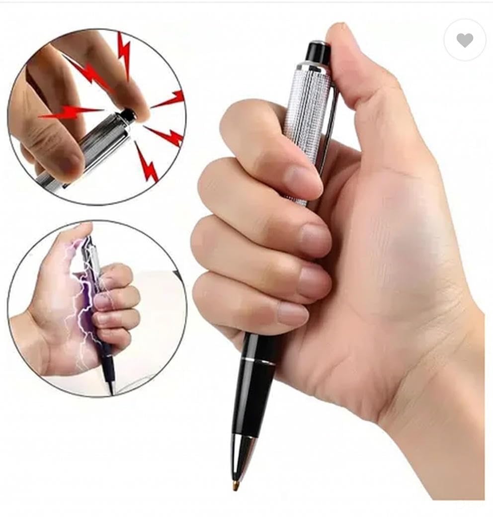 20841 Electric Shock Prank Pen | Harmless Funny Gag Toy Shock Ballpoint Pen | Realistic Silver Black Joke Pen for April Fools, Office Pranks, Parties & Gifts