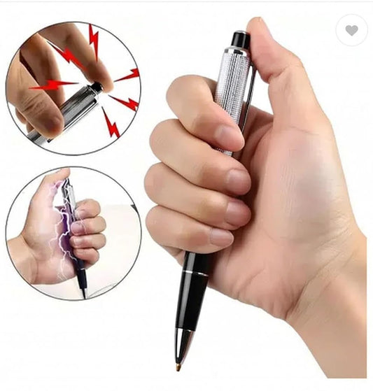 20841 Electric Shock Prank Pen | Harmless Funny Gag Toy Shock Ballpoint Pen | Realistic Silver Black Joke Pen for April Fools, Office Pranks, Parties & Gifts
