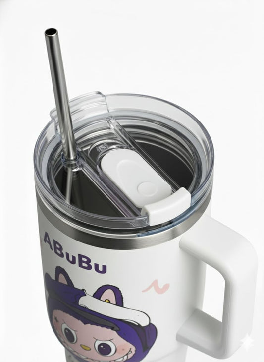20470 Stainless Steel Labubu Tumbler with Handle lid and Straw, Vacuum Insulated Hot & Cold Leak-Proof Travel Mug, Water Cup for Gym, Office & Outdoor Use {1200ML}
